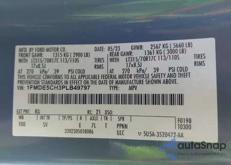 2023 Ford Bronco Black Diamond z USA, uszkodzony, nr VIN 1FMDE5CH3PLB49797